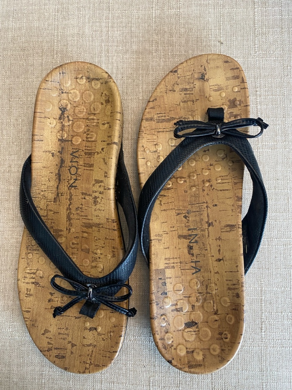 Vionic Black Bow Cork-Effect Flip Flop Sandals